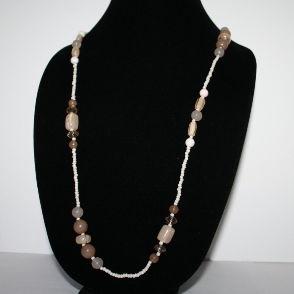 white and cream beaded necklace 32"